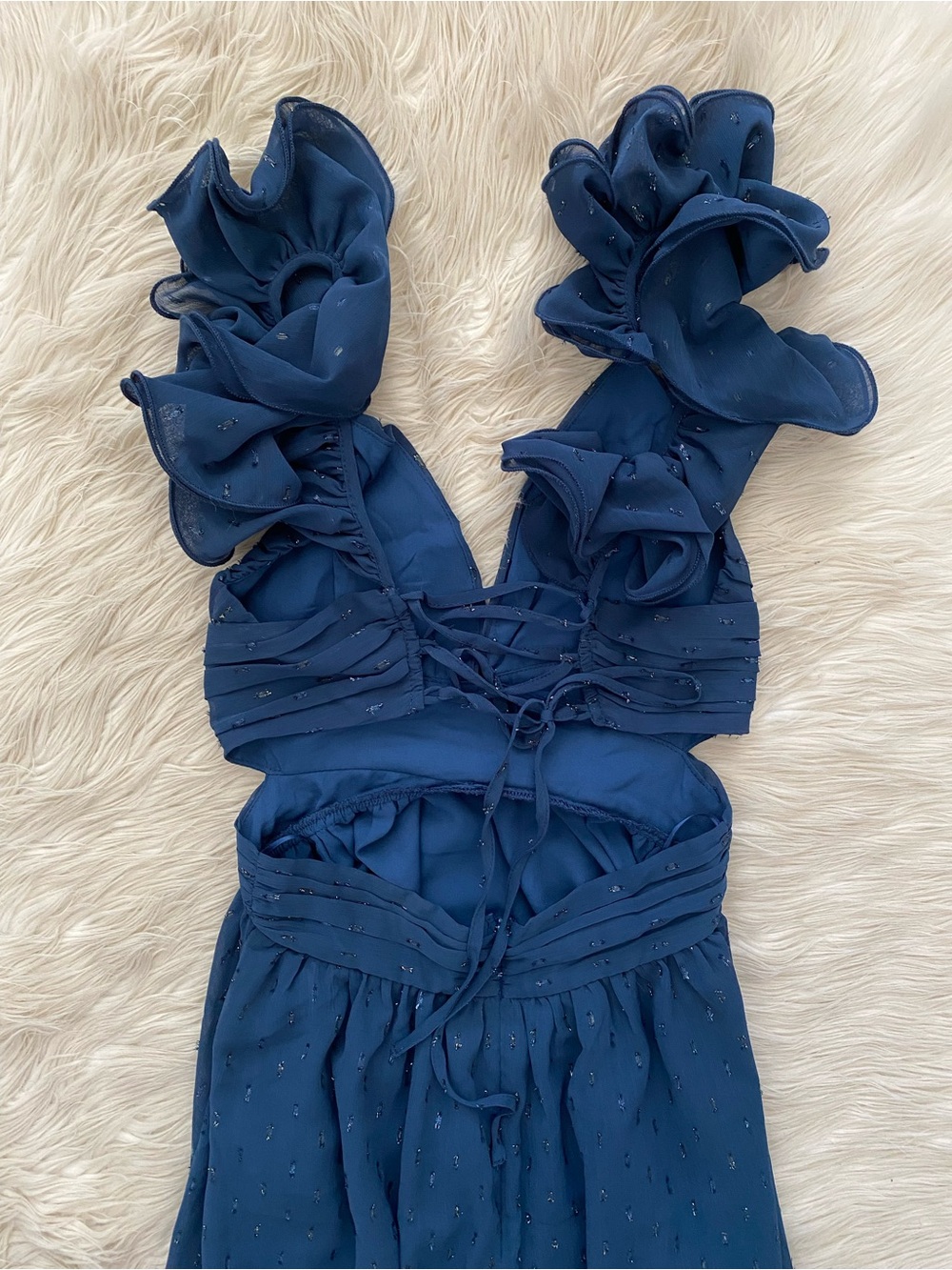 Petal & Pup Harmony Maxi Dress Navy Blue V-Neck Open Corset Back Formal Gown S - Picture 10 of 14
